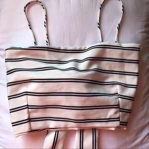 Tie Crop Tank Top White and Black Stripes